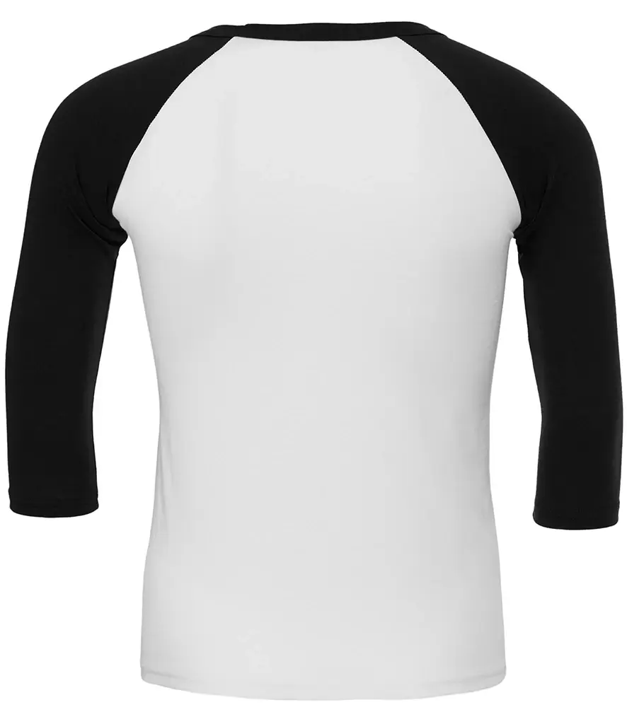 Bella+Canvas Unisex triblend ¾ sleeve baseball t-shirt – White/Black – CV3200 White/Black Back