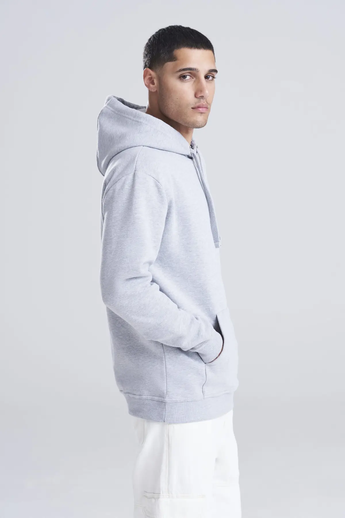 AWDis Just Hoods Heavyweight hoodie – Heather Grey – AWDis original on-model photograph