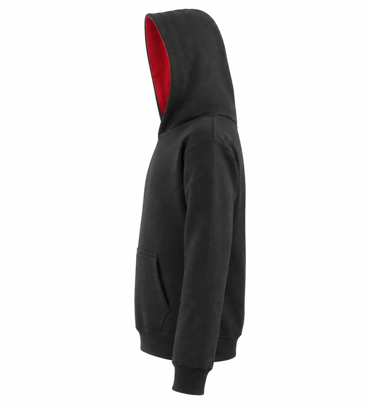 AWDis Just Hoods Kids varsity hoodie – Jet Black/Fire Red – Illustrative view: side