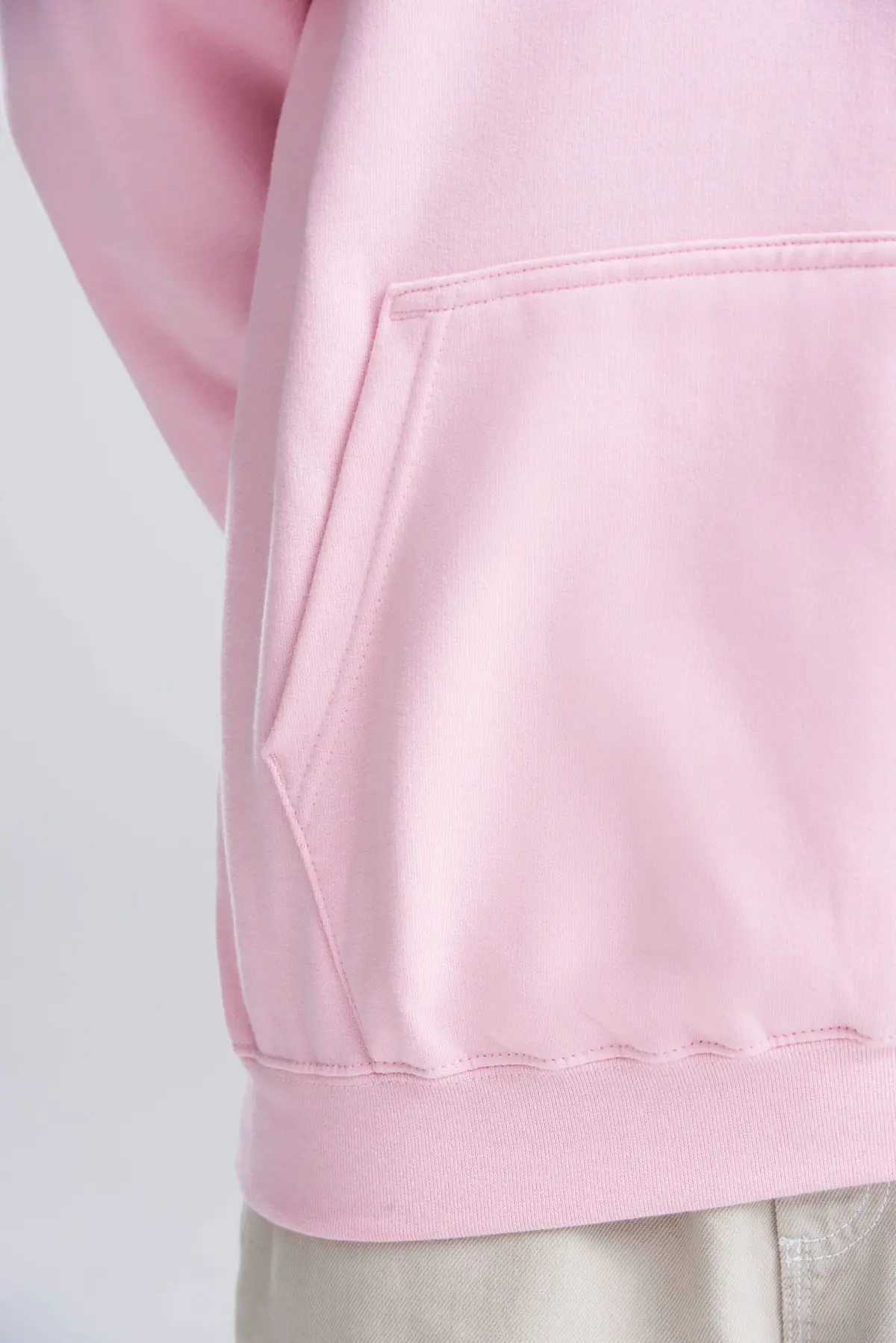AWDis Just Hoods Varsity hoodie – Baby Pink/Arctic White – AWDis original on-model photograph