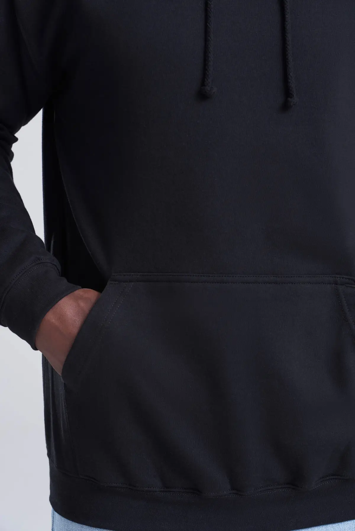 AWDis College Hoodie – Deep Black – AWDis original on-model photograph