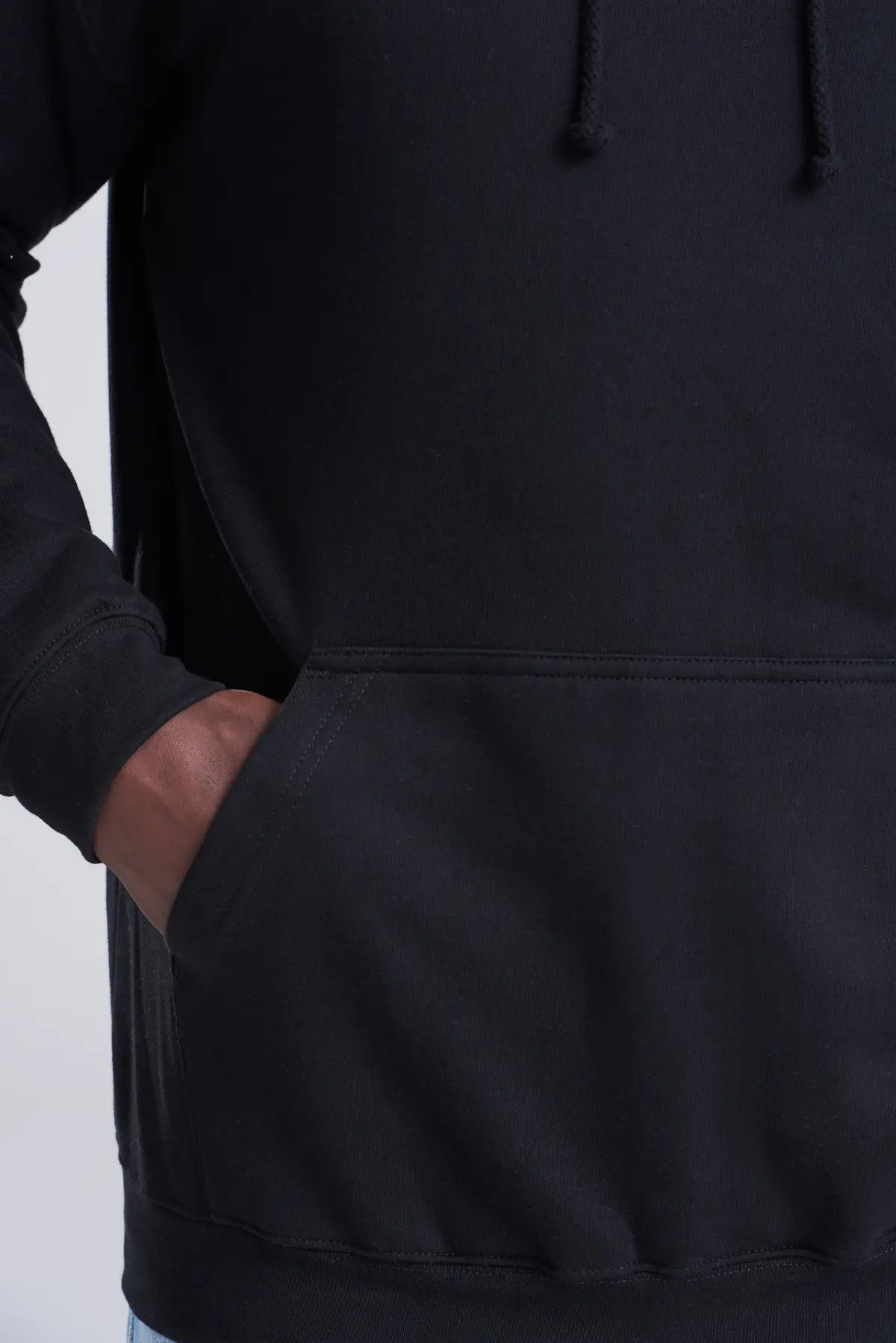 AWDis College Hoodie – Deep Black – Original on-model photograph 40