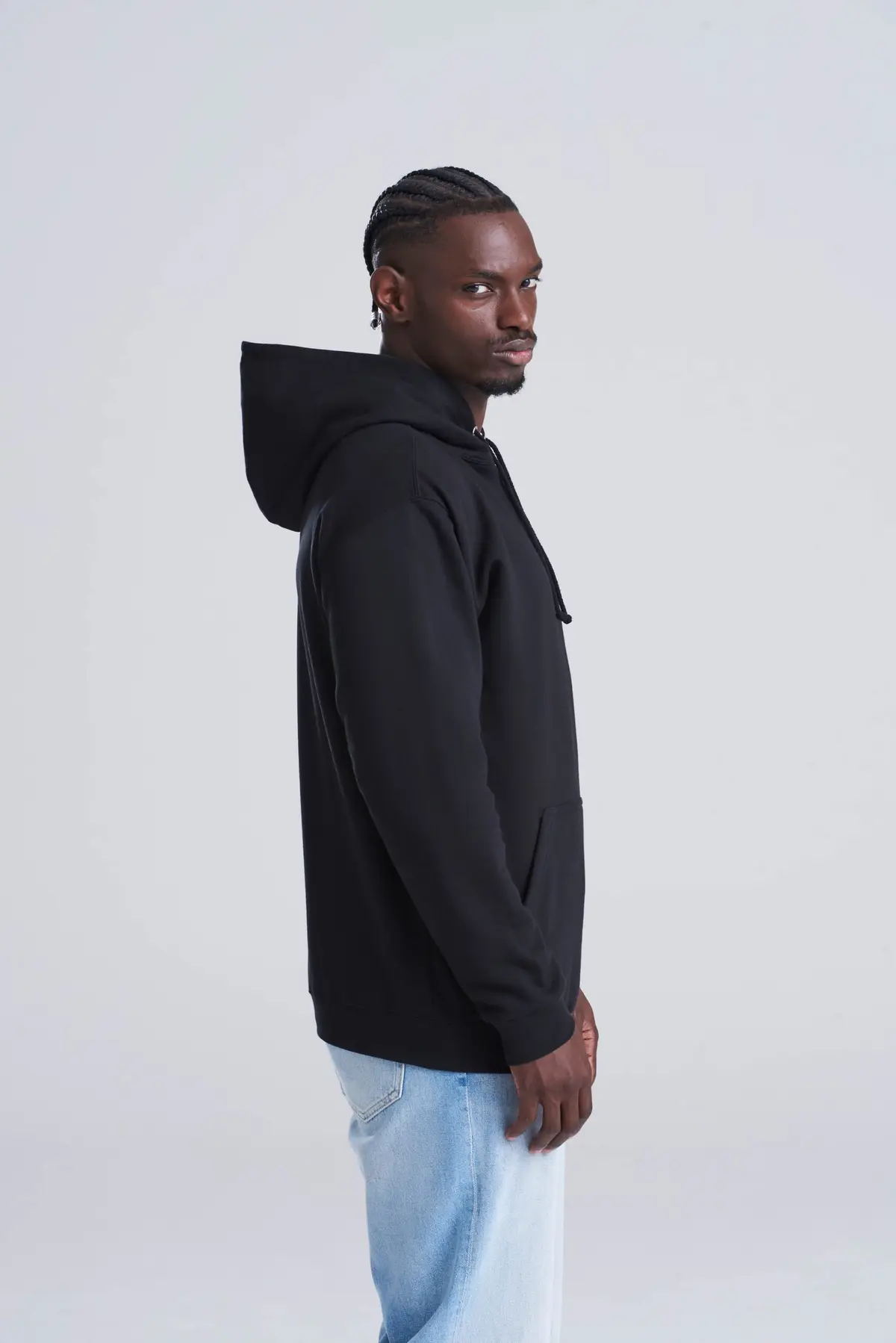 AWDis College Hoodie – Deep Black – AWDis original on-model photograph