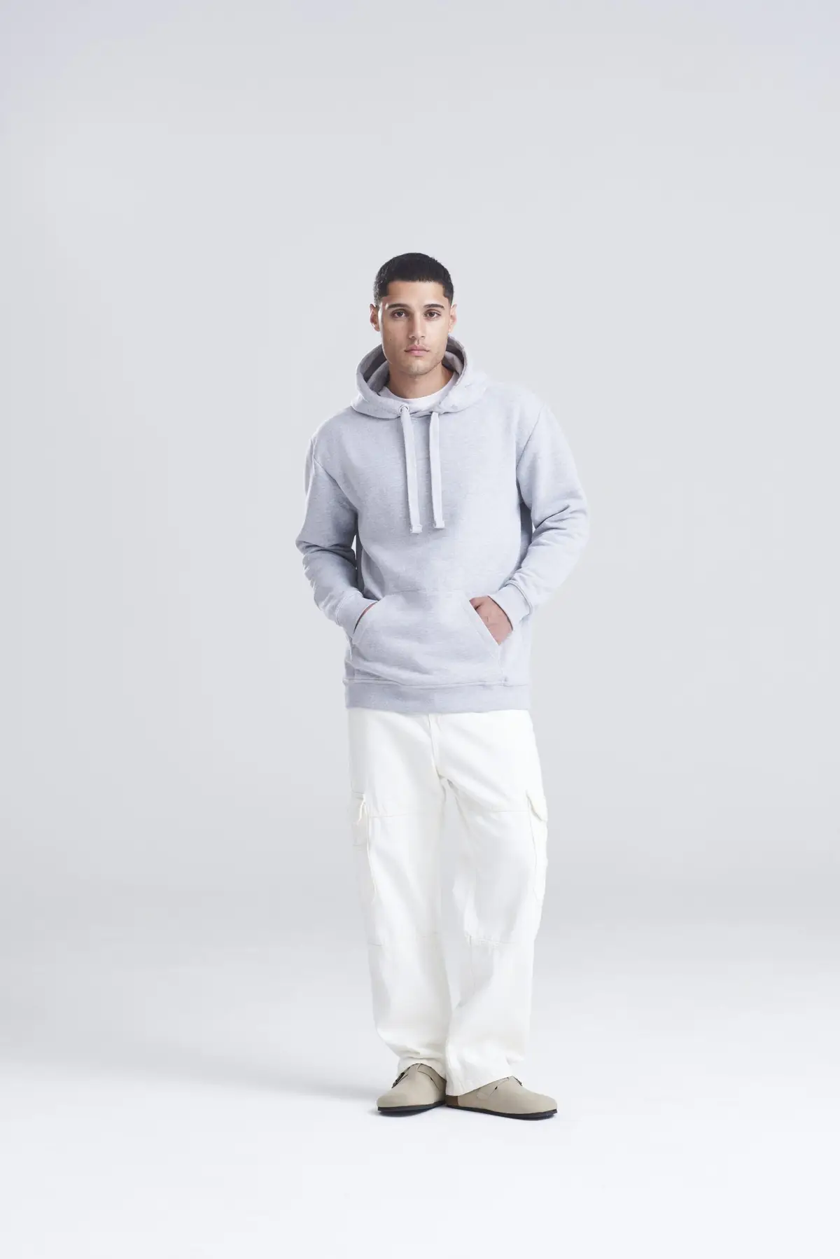AWDis Just Hoods Heavyweight hoodie – Heather Grey – AWDis original on-model photograph