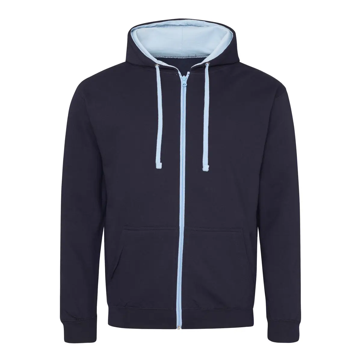 AWDis Just Hoods Varsity zoodie – New French Navy/Sky Blue – AWDis original product front
