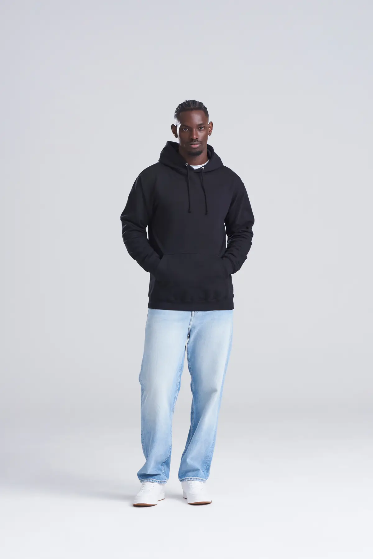 AWDis College Hoodie – Deep Black – Original on-model photograph 00