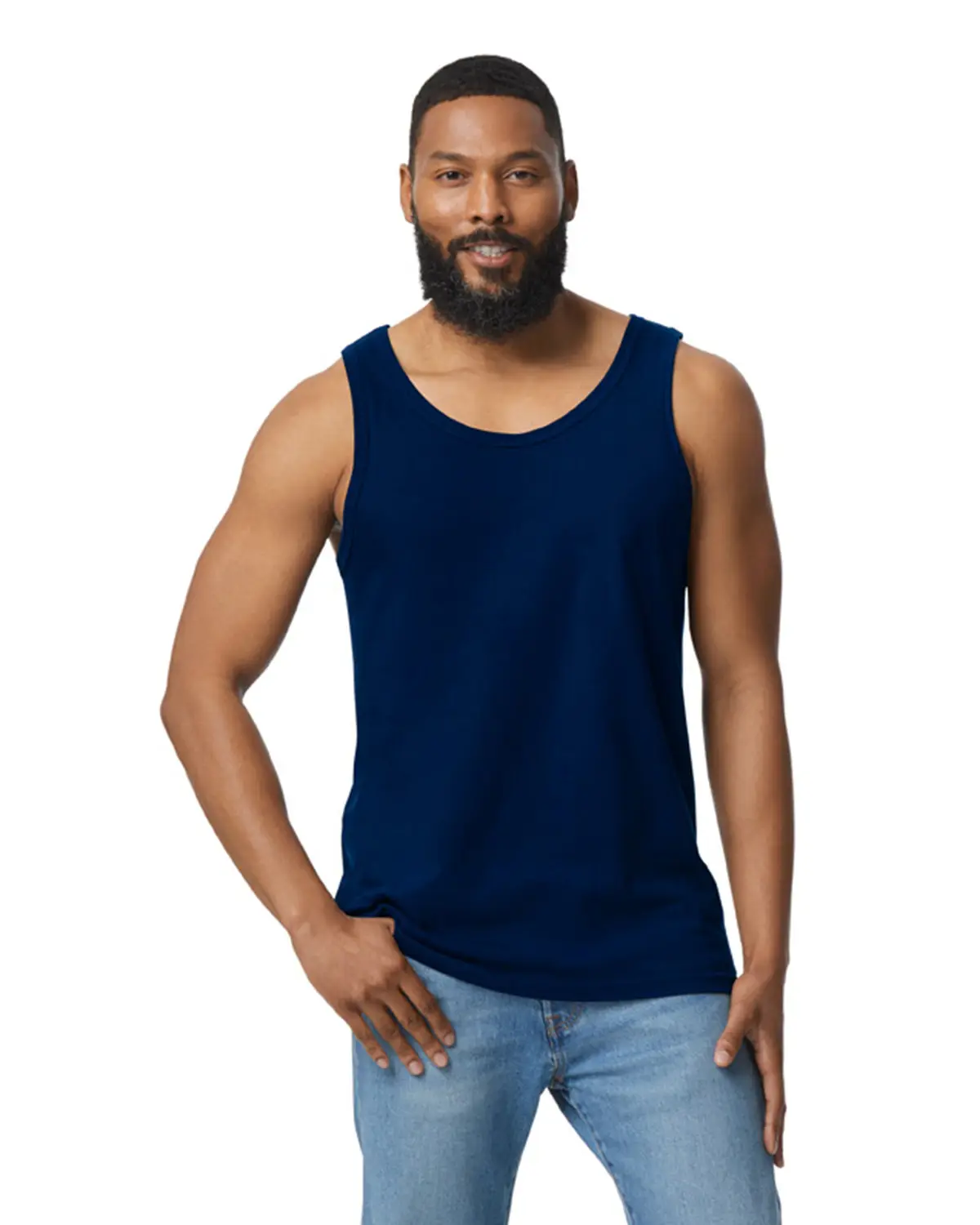 Gildan Softstyle adult tank top – Navy – Original on-model photograph 01