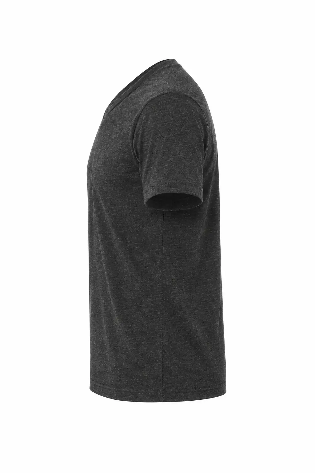 Bella+Canvas Unisex heather CVC short sleeve v-neck tee – Dark Grey Heather – Illustrative view: side