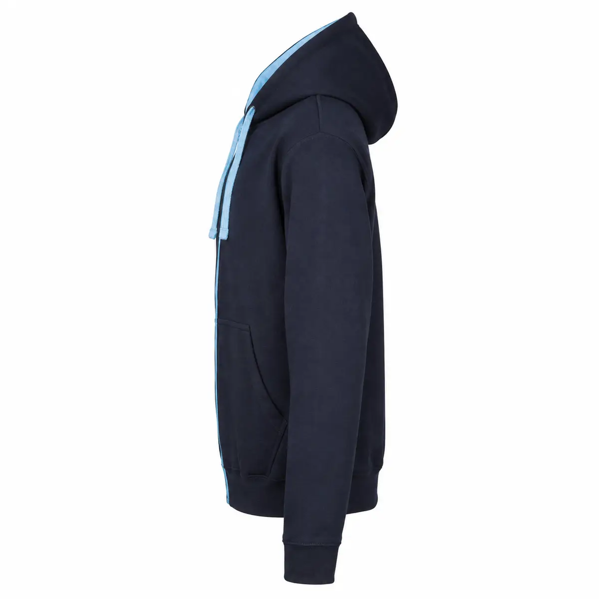 AWDis Just Hoods Varsity zoodie – New French Navy/Sky Blue – Illustrative view: side
