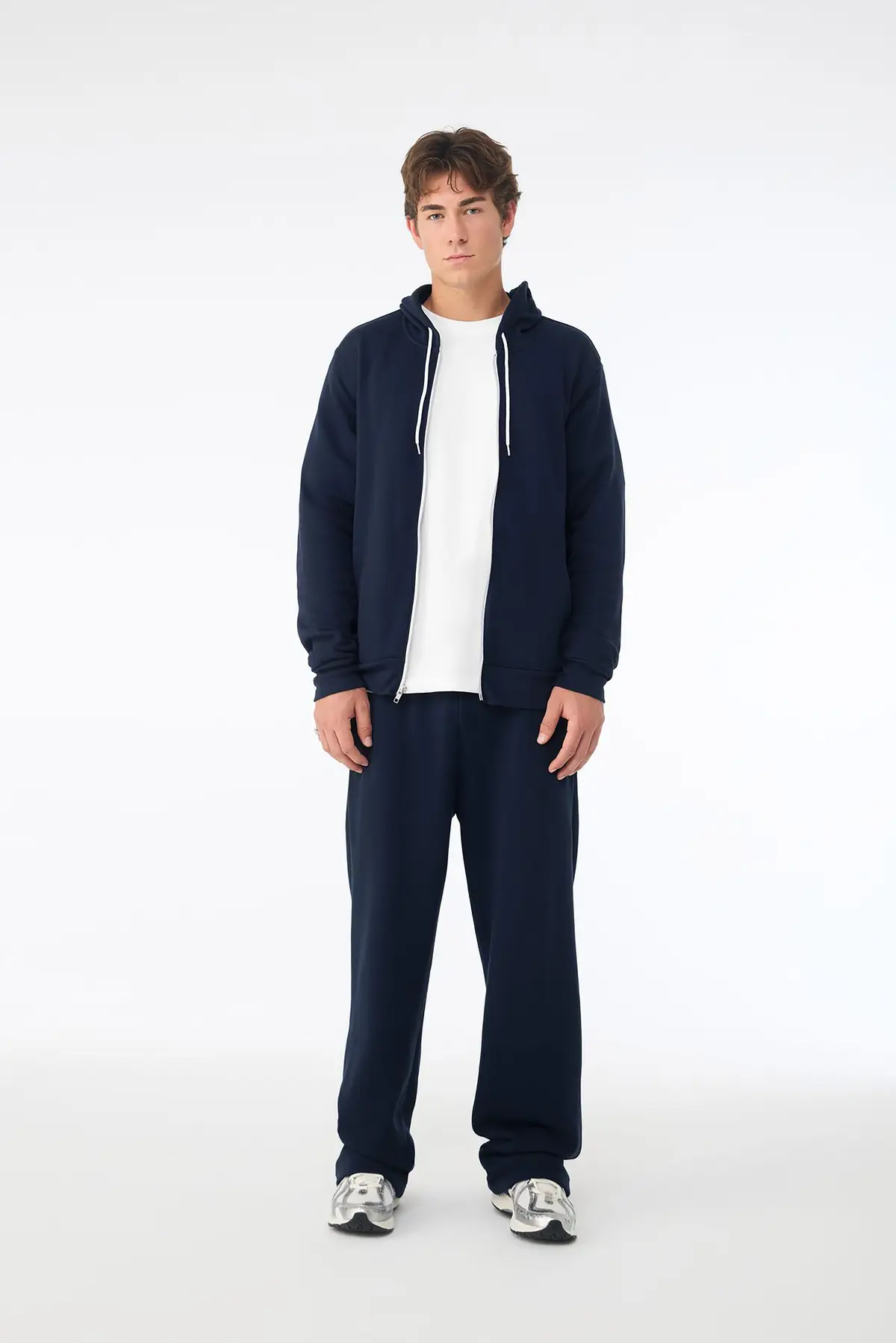 Bella+Canvas Unisex polycotton fleece full-zip hoodie – Navy – Original on-model photograph 01