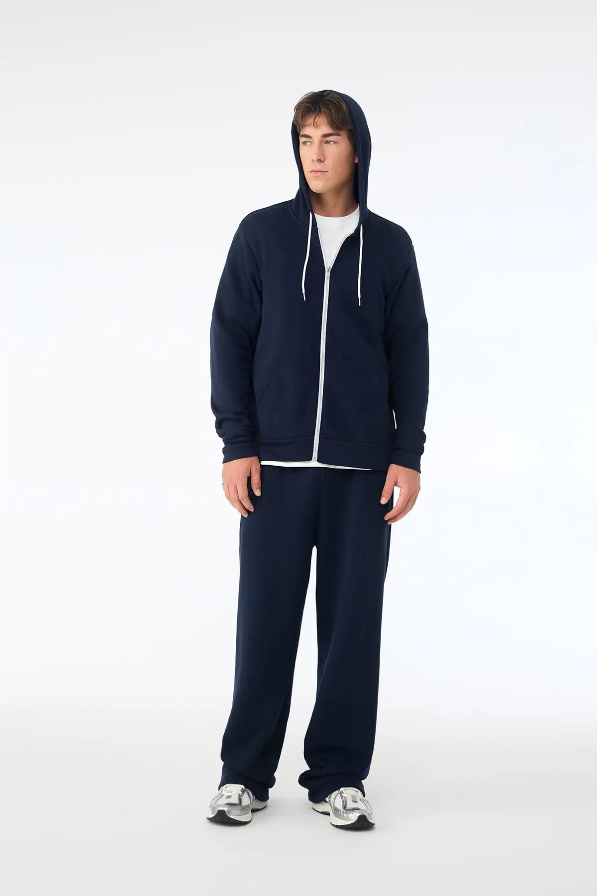 Bella+Canvas Unisex polycotton fleece full-zip hoodie – Navy – Original on-model photograph 00