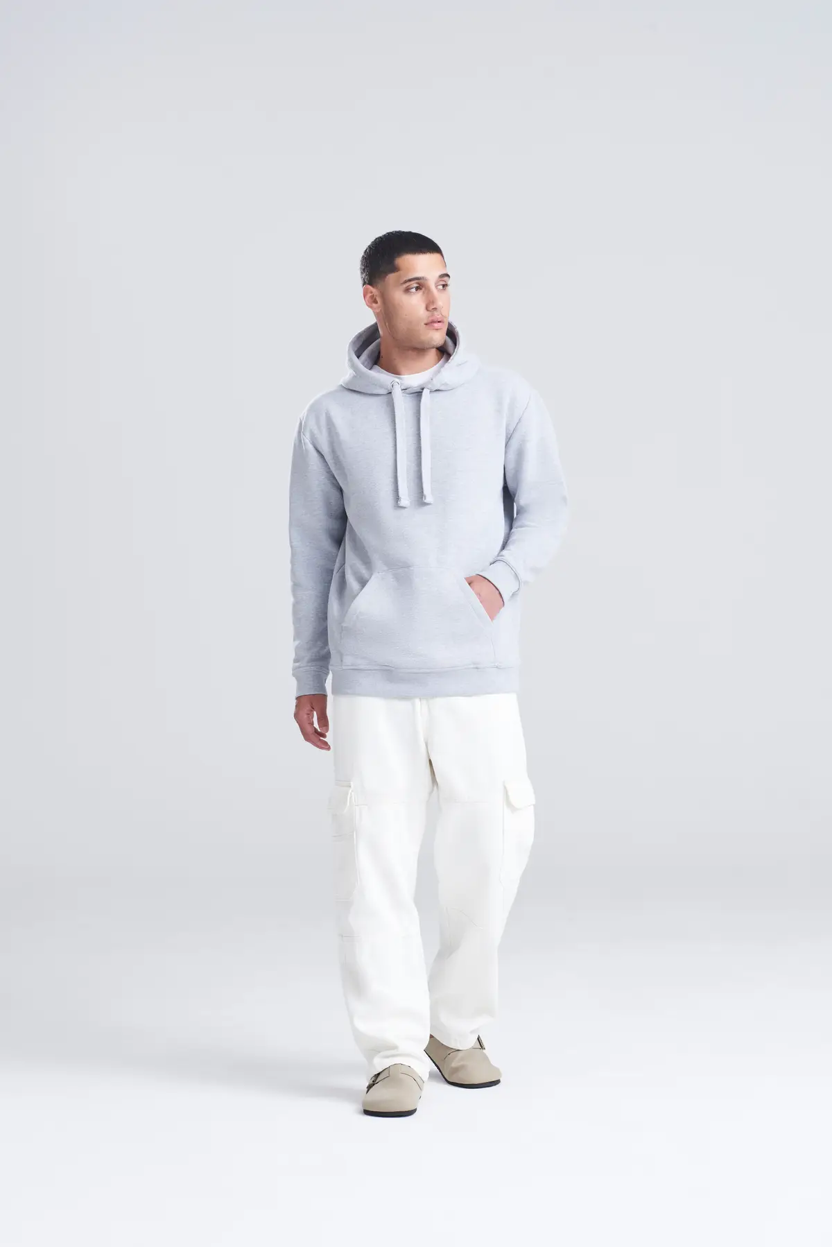 AWDis Just Hoods Heavyweight hoodie – Heather Grey – Original on-model photograph 00