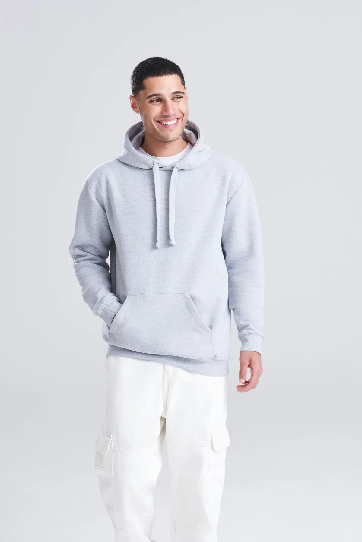 AWDis Just Hoods Heavyweight hoodie – Heather Grey – Original on-model photograph 03