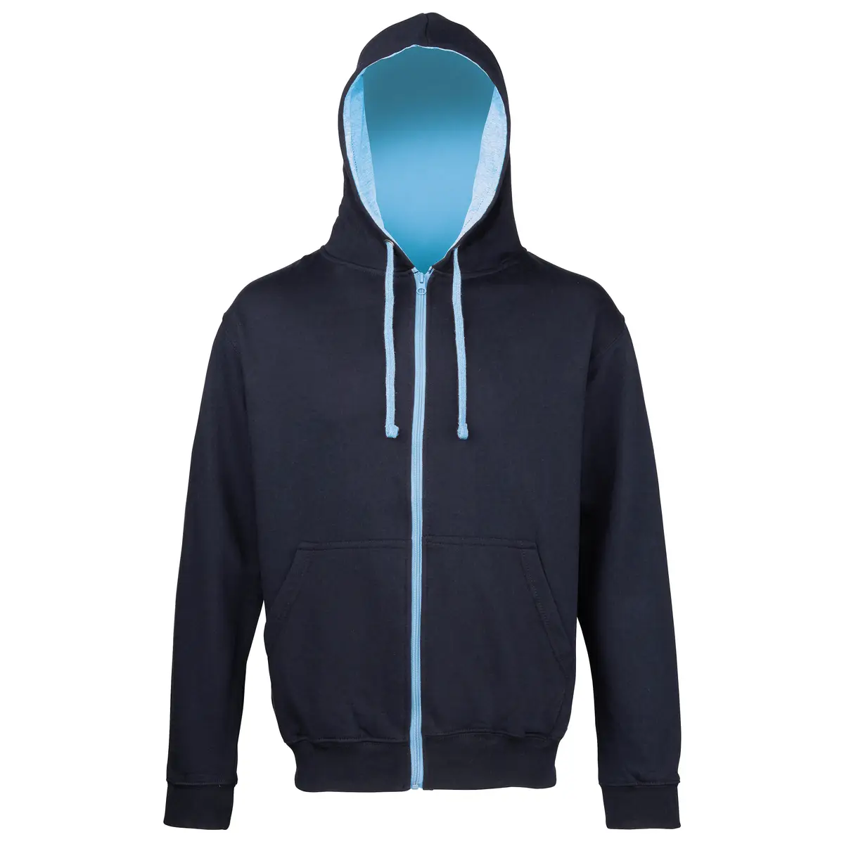 AWDis Just Hoods Varsity zoodie – New French Navy/Sky Blue – Manufacturer original blank front