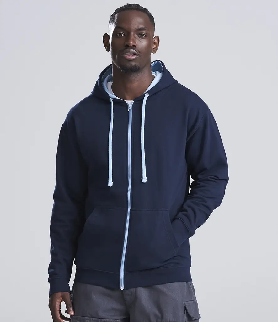 AWDis Just Hoods Varsity zoodie – New French Navy/Sky Blue – JH053 New French Navy/Sky Blue Model