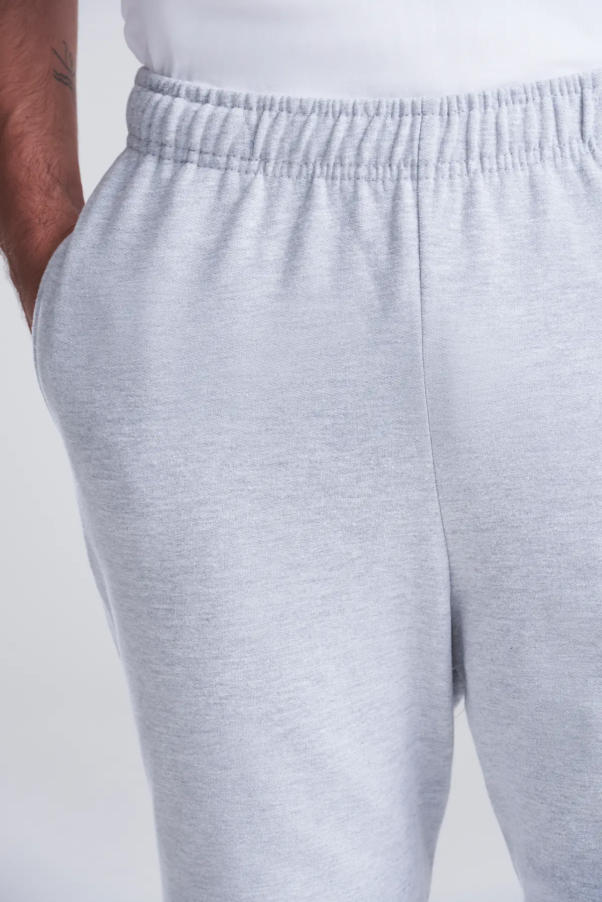AWDis Just Hoods College cuffed sweatpants – Heather Grey – Original on-model photograph 41