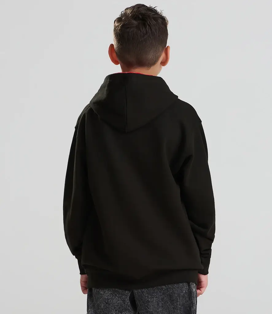 AWDis Just Hoods Kids varsity hoodie – Jet Black/Fire Red – JH003B Jet Black/Fire Red Model
