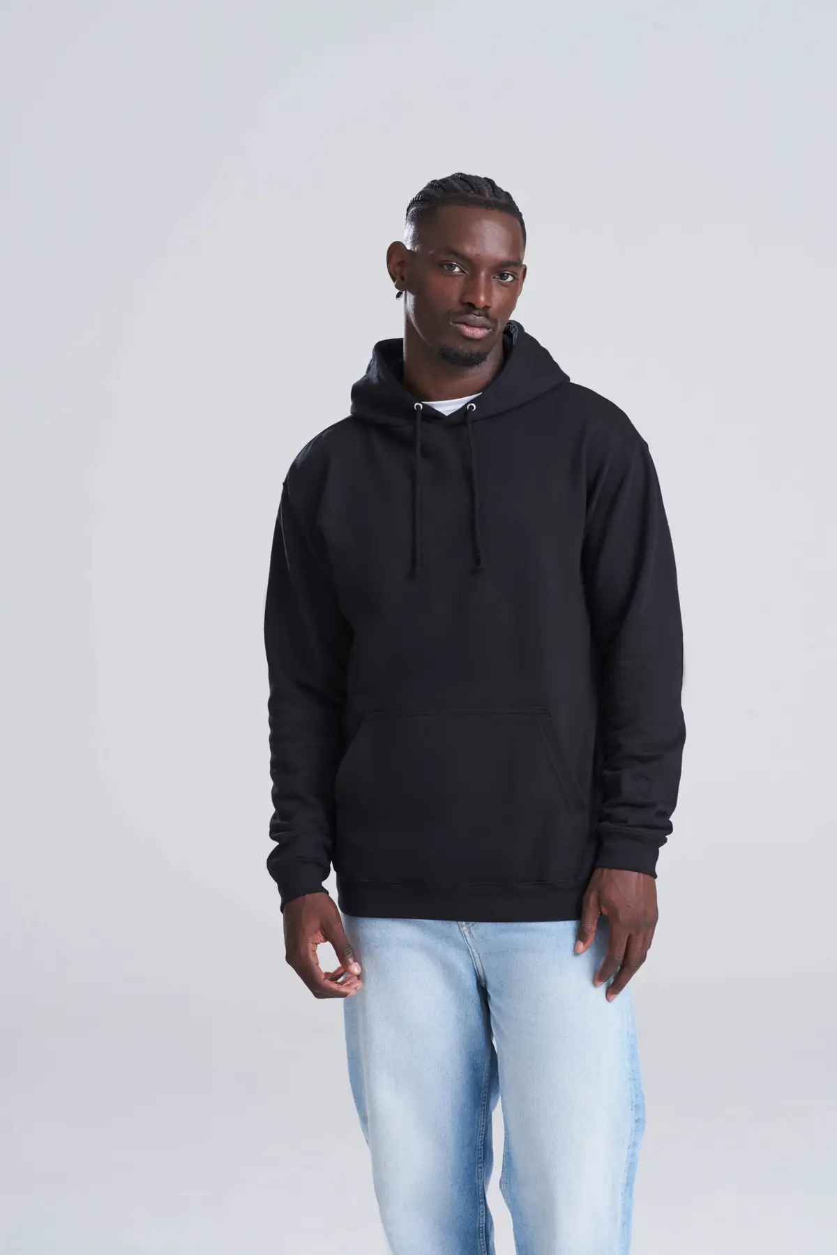 AWDis College Hoodie – Deep Black – AWDis original on-model photograph