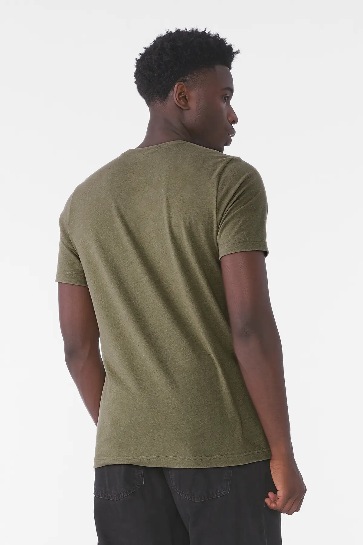 Bella+Canvas Unisex sueded tee – Heather Olive – Original on-model photograph 04